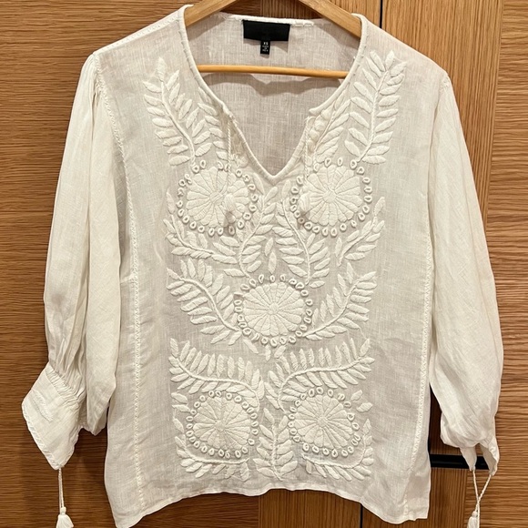Nili Lotan | Theia Blouse | White Linen | size XS| Excellent - Picture 3 of 13